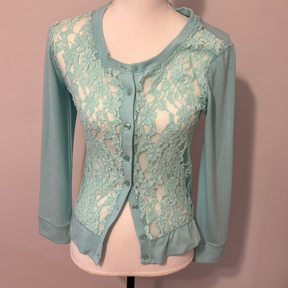 Poof Excellence, lace button down Cardigan, Large